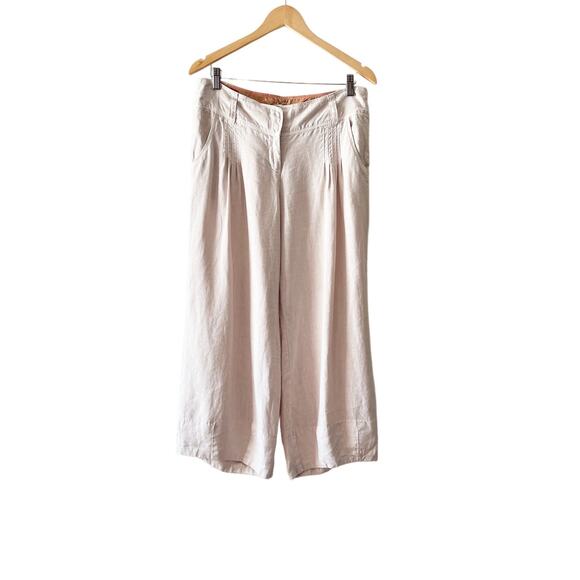 Anthropologie Pants - Anthropologie Elevenses Linen Cropped Wide Leg Pants Boho Size 10